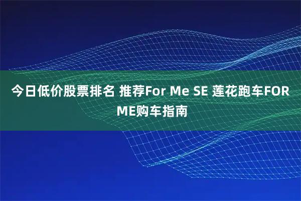今日低价股票排名 推荐For Me SE 莲花跑车FOR ME购车指南